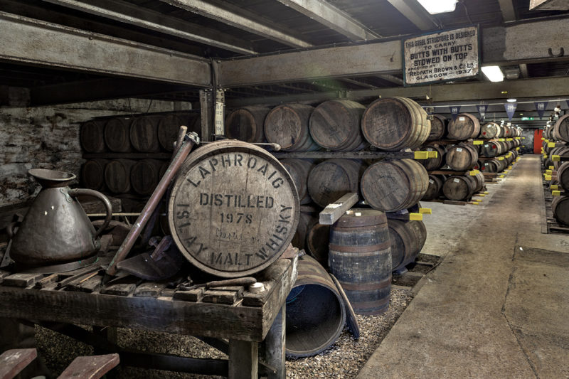 Laphroaig Whisky Casks Stored in Warehouse