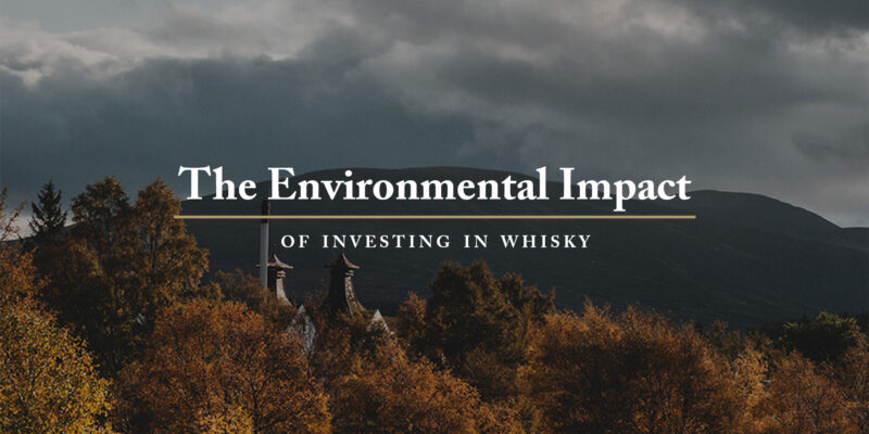 Title of text centre of image. Background is Scottish country side with Autumn leaves at the front. The top of a whisky distillery rises through the trees. Dark atmospheric clouds are at the top of the image