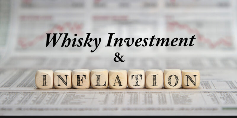 Whisky investment and inflation text with newspaper in background